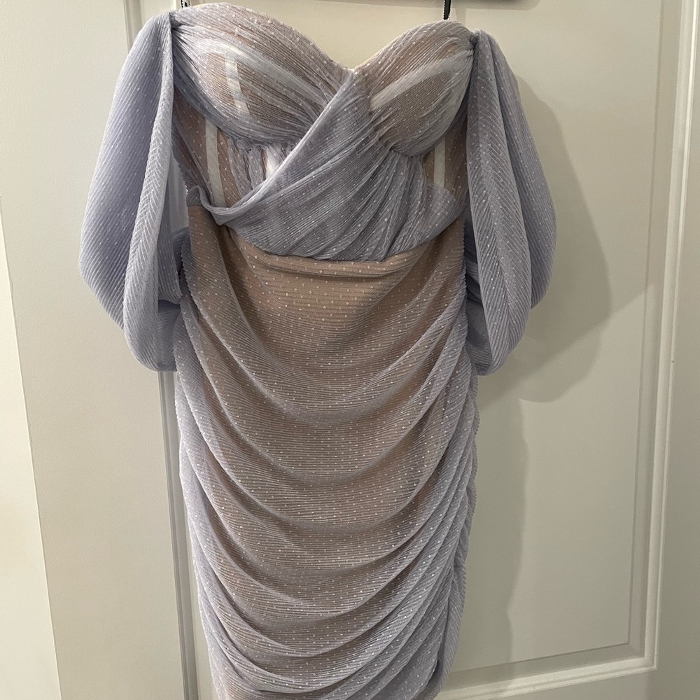 Strapless Dress with Draped Sleeves